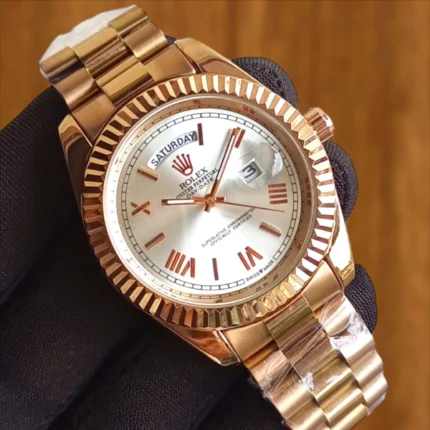 Rolex Rose Gold Day Date Silver Face